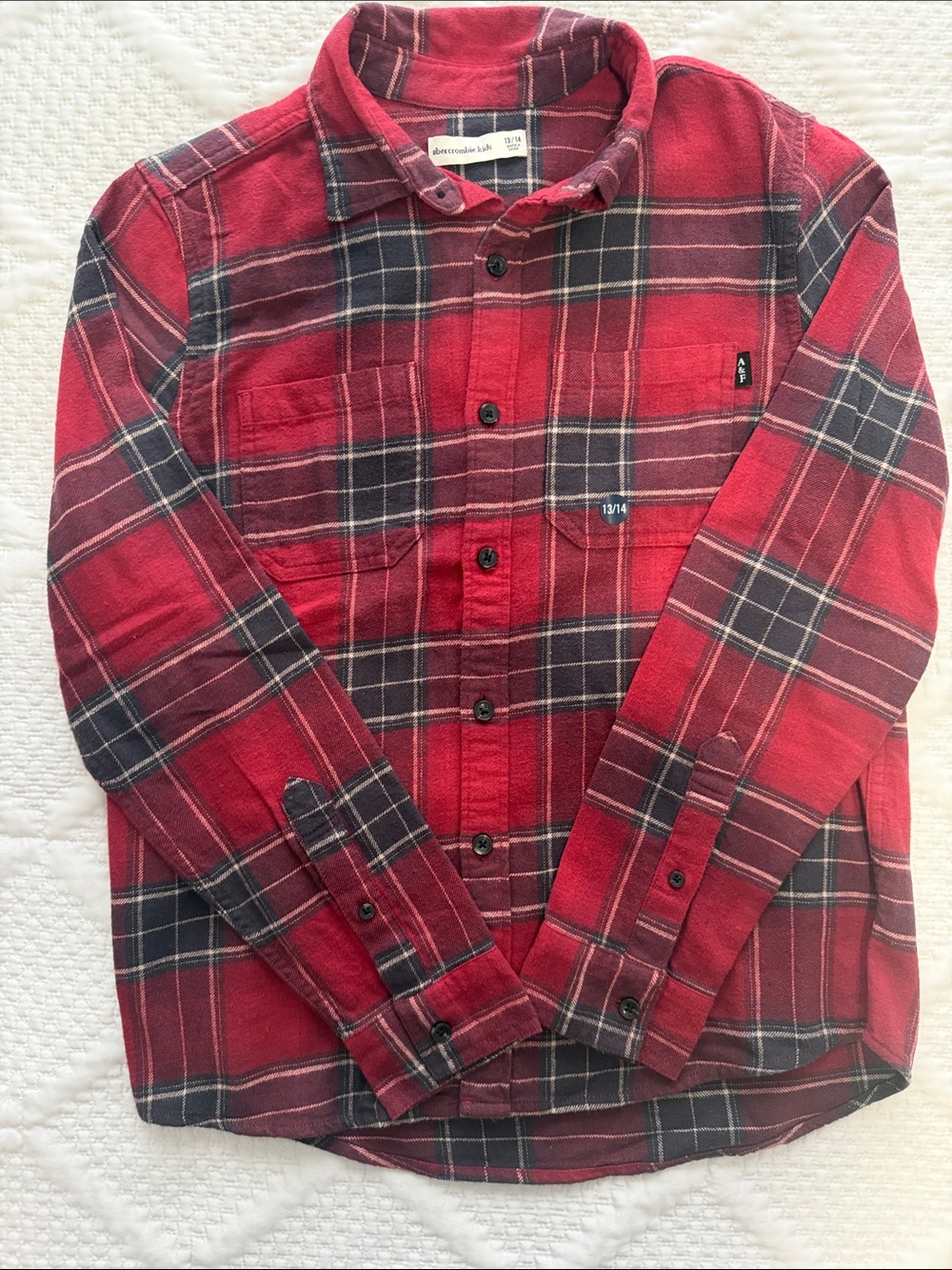 Abercrombie & Fitch Red and Navy Plaid Button-Down Shirt